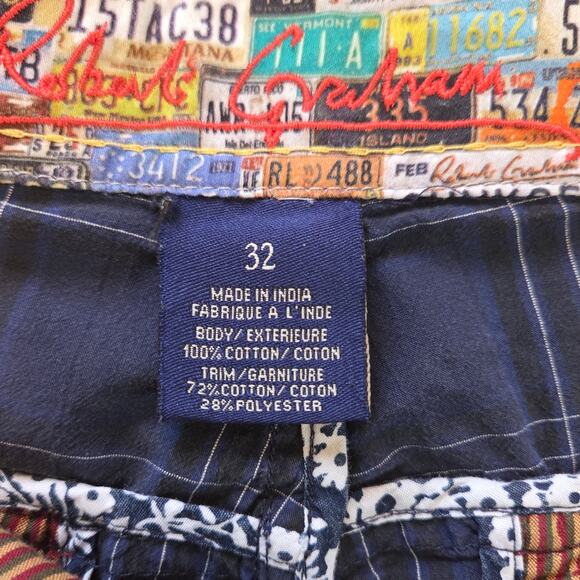 Robert Graham Plaid Shorts men's size 32 License Plate Print Lining Navy Blue - Picture 3 of 11